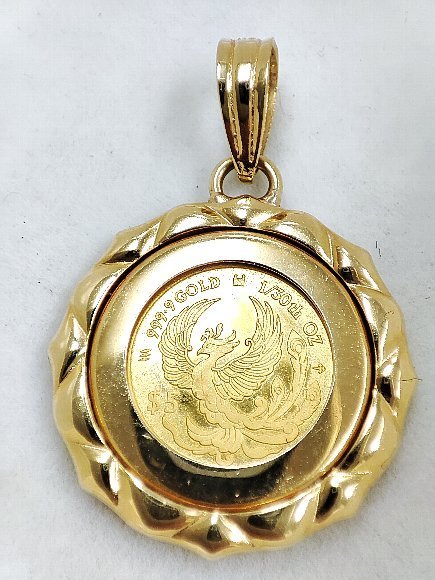 日本最大のブランド フェニックス Y8914★K24/K18 金貨 洗浄済み 火の鳥★3.2g ペンダントトップ 1/30oz. コイン その他