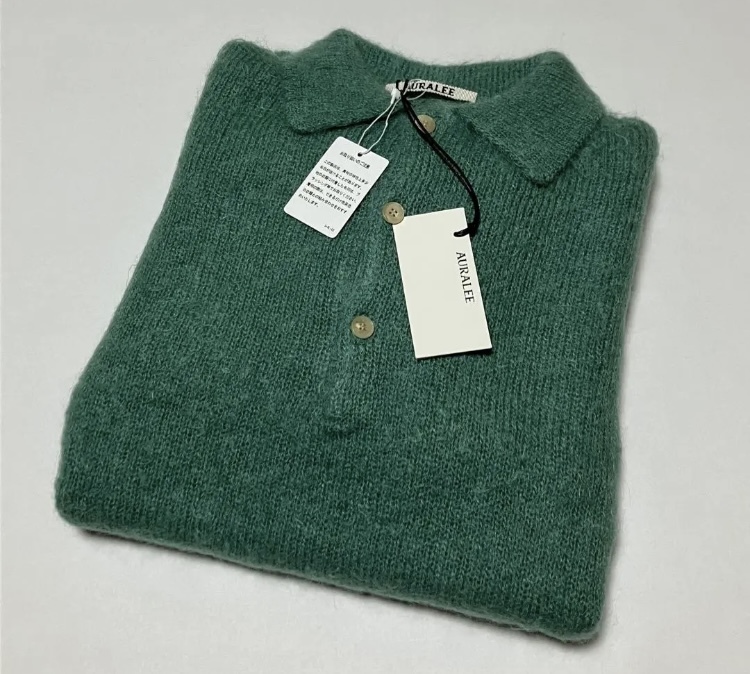23AW AURALEE BRUSHED SUPER KID MOHAIR KNIT POLO JADE GREEN 23AW AURALEE BRUSHED SUPER KID MOHAIR KNIT POLO JADE GREEN