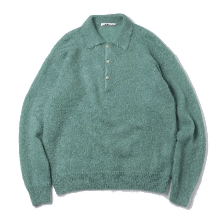 23AW AURALEE BRUSHED SUPER KID MOHAIR KNIT POLO JADE GREEN 23AW AURALEE BRUSHED SUPER KID MOHAIR KNIT POLO JADE GREEN