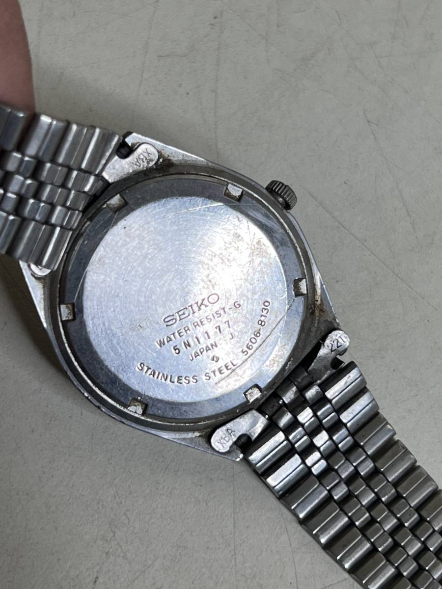 SEIKO セイコー LM ロードマチック 自動巻き メンズ腕時計 5606-8130 青文字盤 23石 カットガラス デイデイト ジャンク品_画像3
