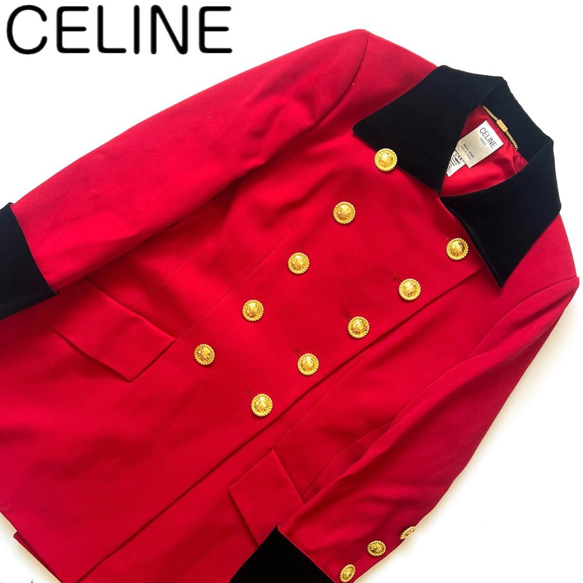 [Бесплатная доставка] [Редко] Celine Celine Napoleon Pail Gold Button Butte Jacket Macadam Red Red Long Court Trionf