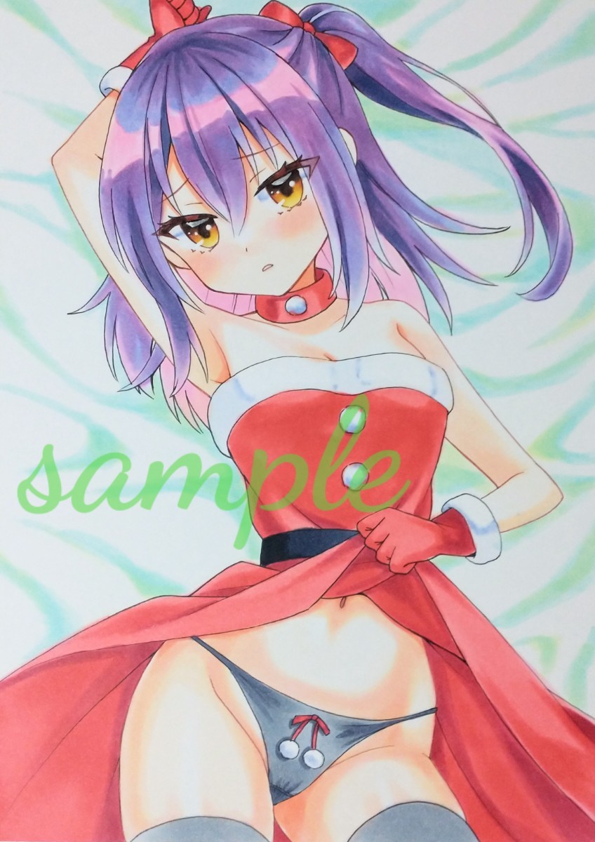手描きイラスト オリジナル 〈紫髪 サンタ〉A5_画像2