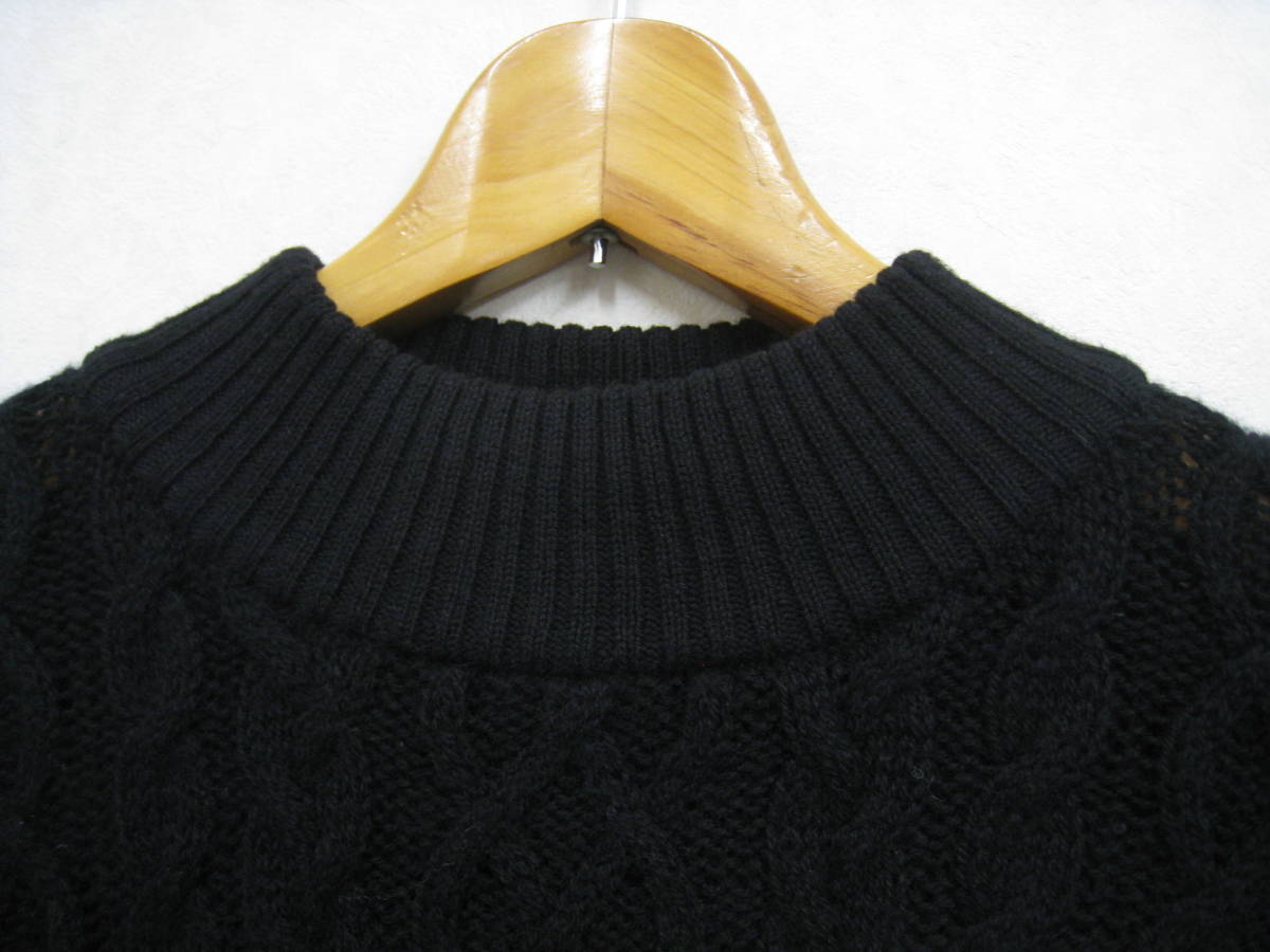 無印良品■MUJI ウール100％ ケーブル編み ニット セーター レディース サイズL ブラック_画像4