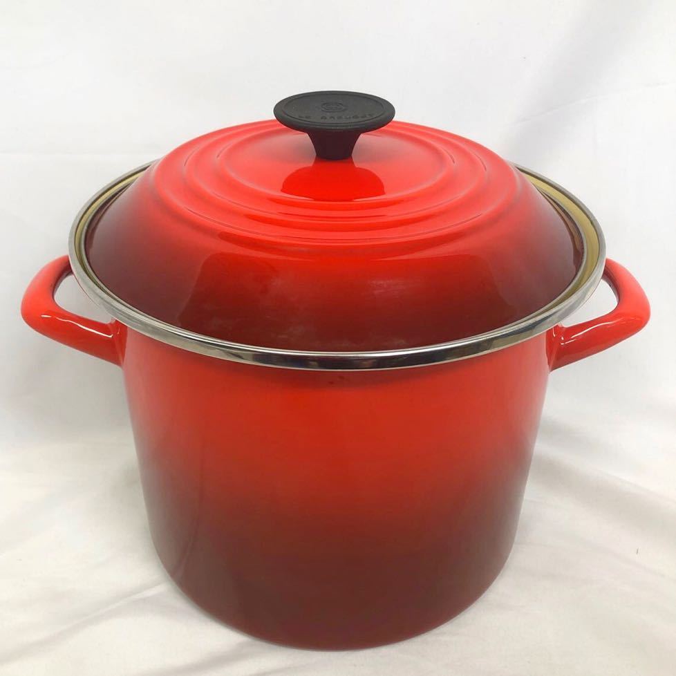 未使用　LE CREUSET ル・クルーゼ ルクルーゼ　ホーロー鍋　両手鍋　レッド　7.6L　ストックポット エナメルスチール　直径約22cm 箱付き_画像1