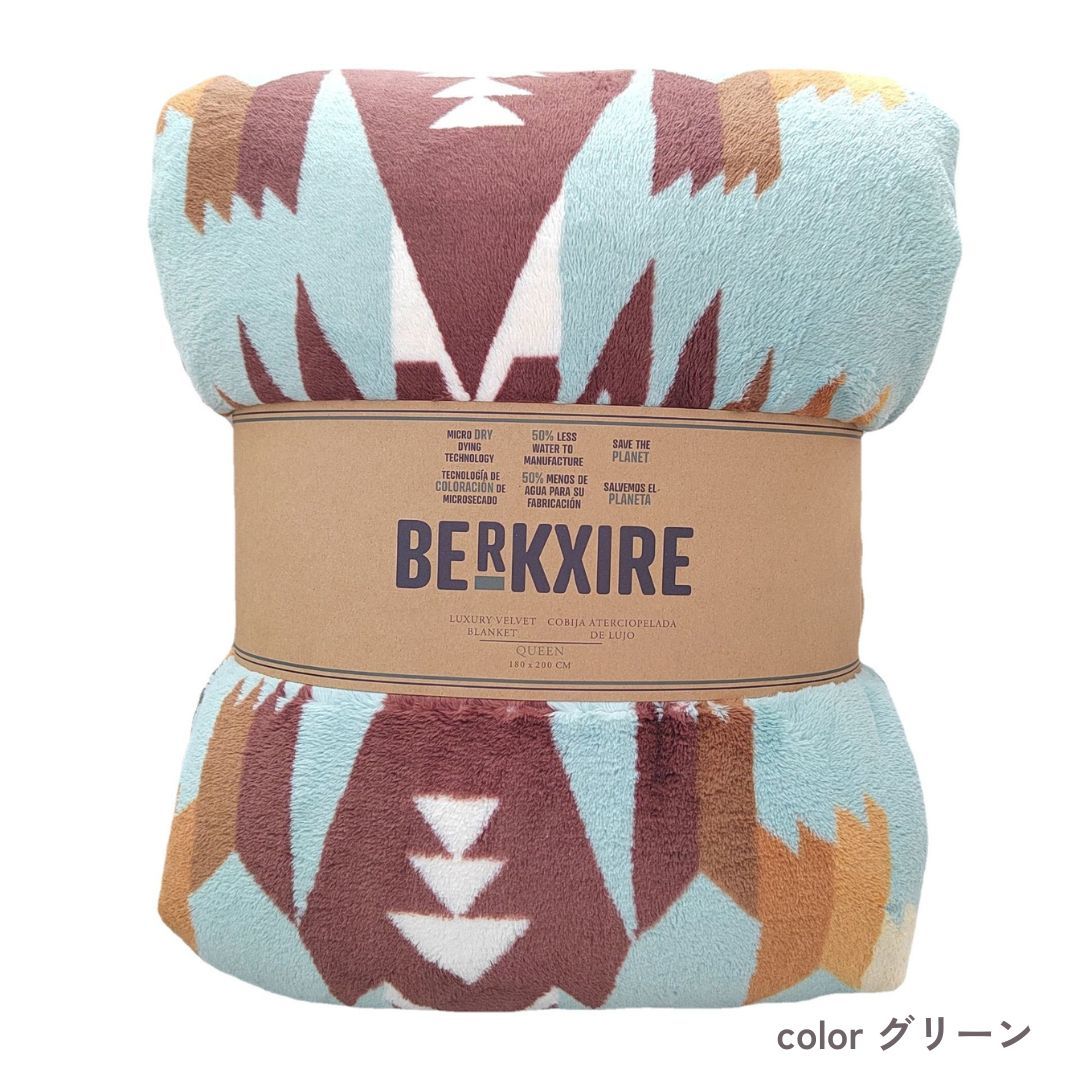 ☆大好評！大判　BERKXIRE フランネル 毛布 キャンプブランケット　マルチカバー　ネイティブ　オルテガ　メキシカン 180×200　グリーン_画像2