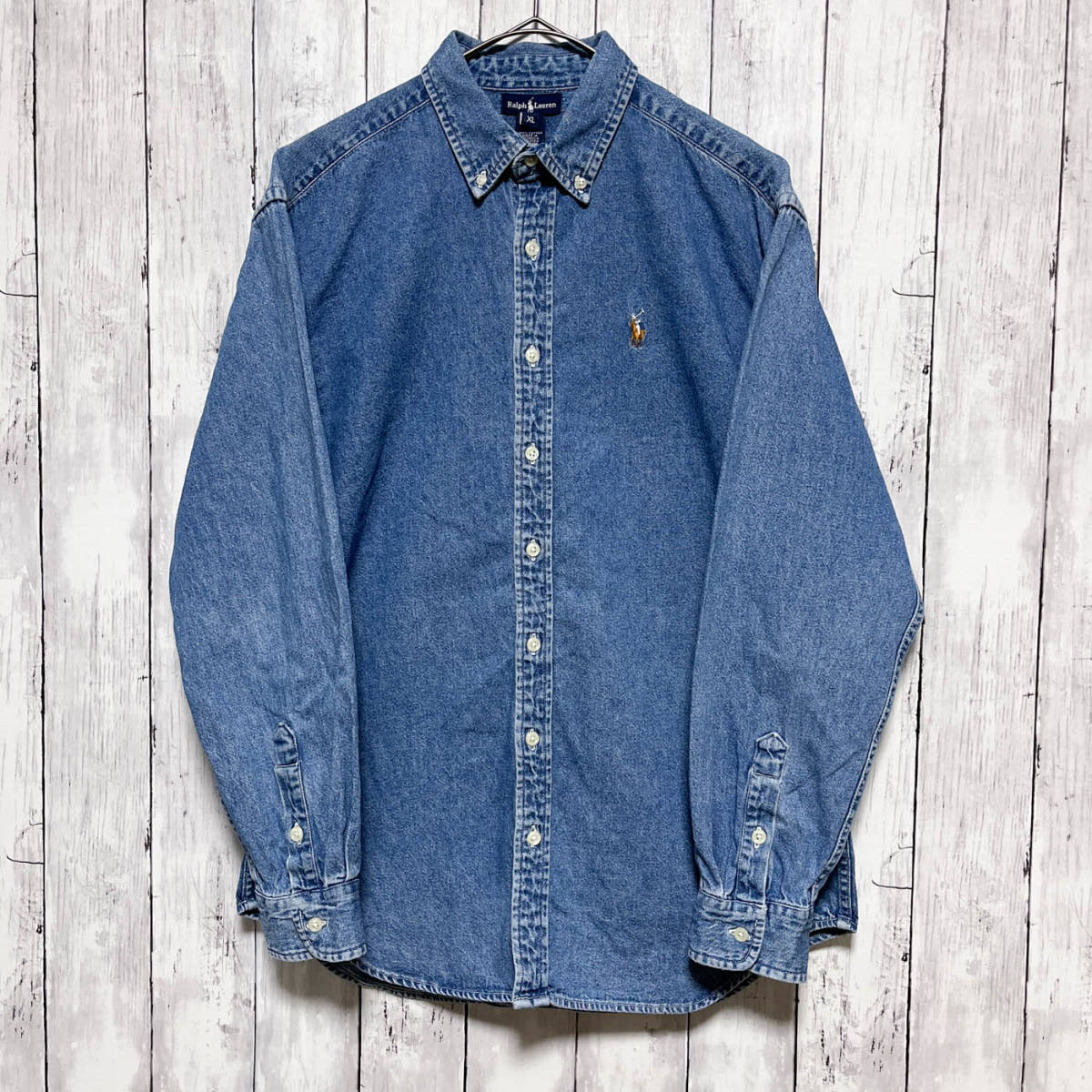 ラルフローレン Ralph Lauren デニムシャツ 長袖シャツ レディース ワンポイント コットン100% XLサイズ 5‐105