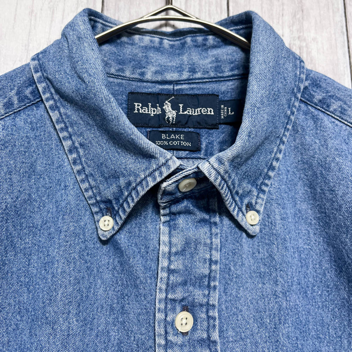 ラルフローレン Ralph Lauren BLAKE デニムシャツ 長袖シャツ メンズ ワンポイント コットン100% Lサイズ 5‐150_画像5