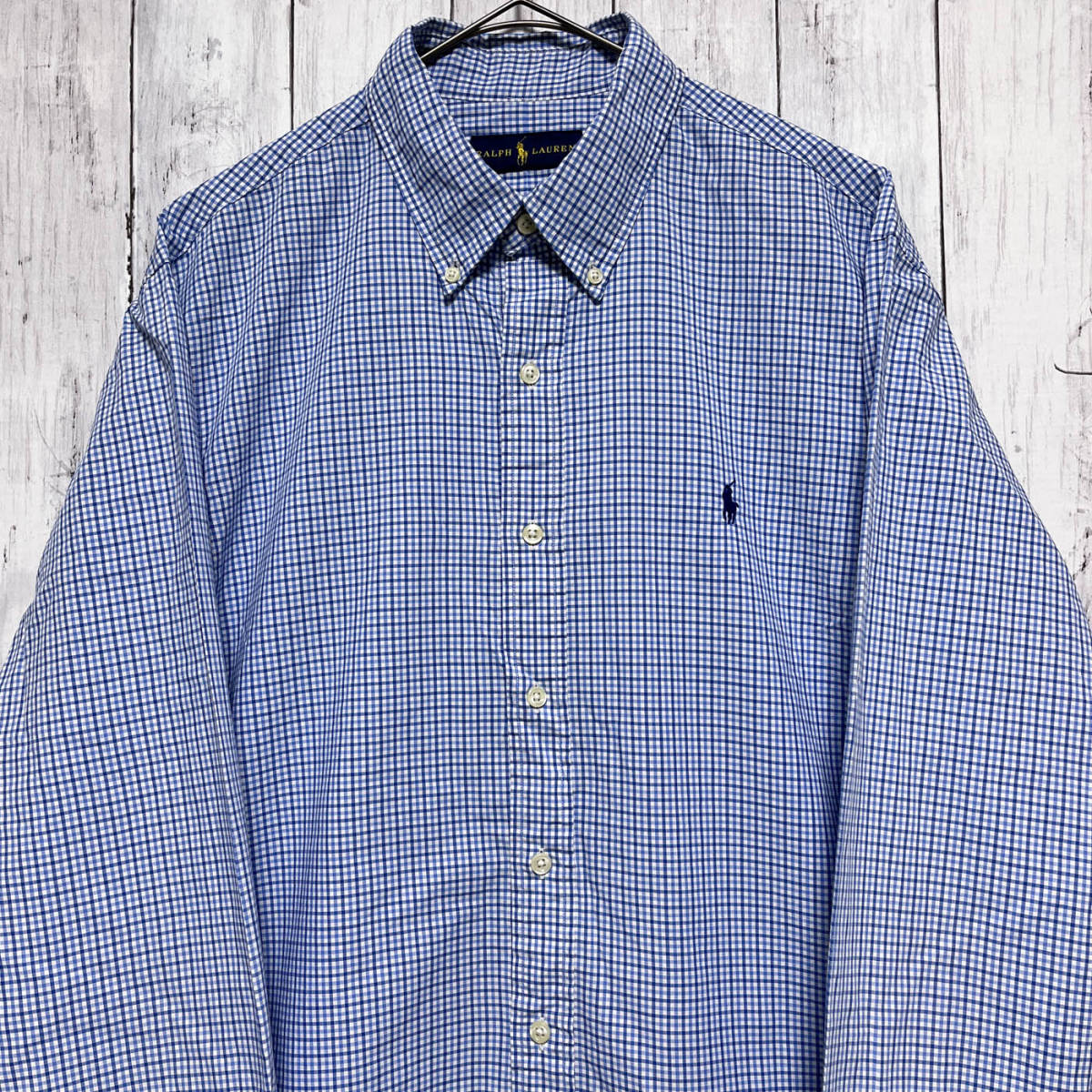 ラルフローレン Ralph Lauren チェックシャツ 長袖シャツ メンズ ワンポイント コットン100% Lサイズ 5‐163_画像1