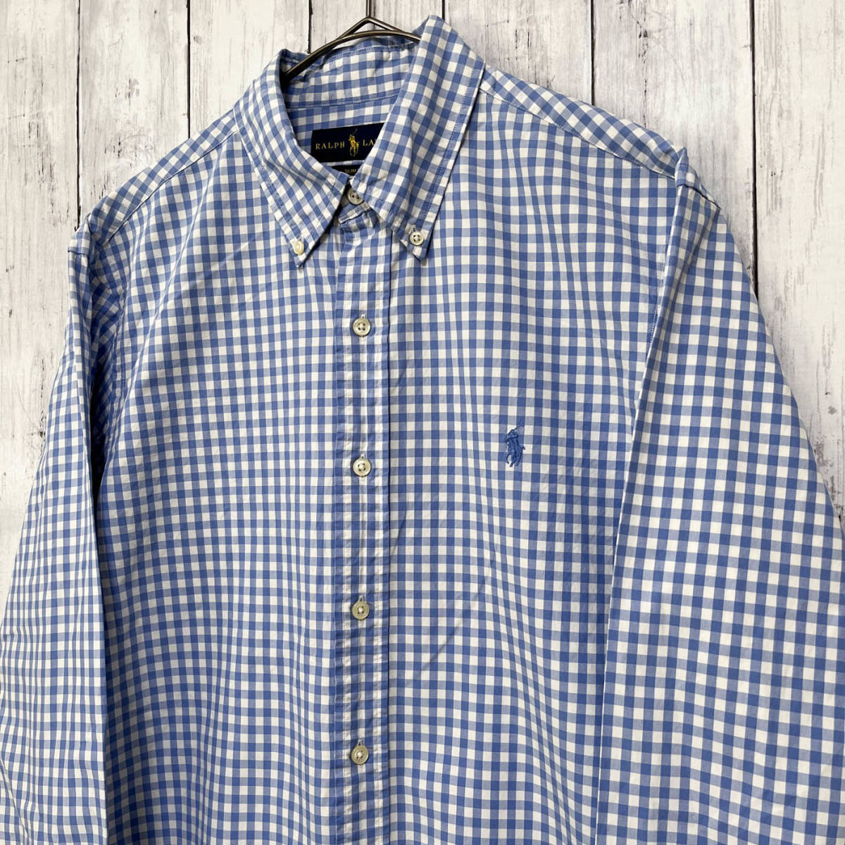 ラルフローレン Ralph Lauren SLIM FIT チェックシャツ 長袖シャツ メンズ ワンポイント コットン100% Mサイズ 5‐179_画像3