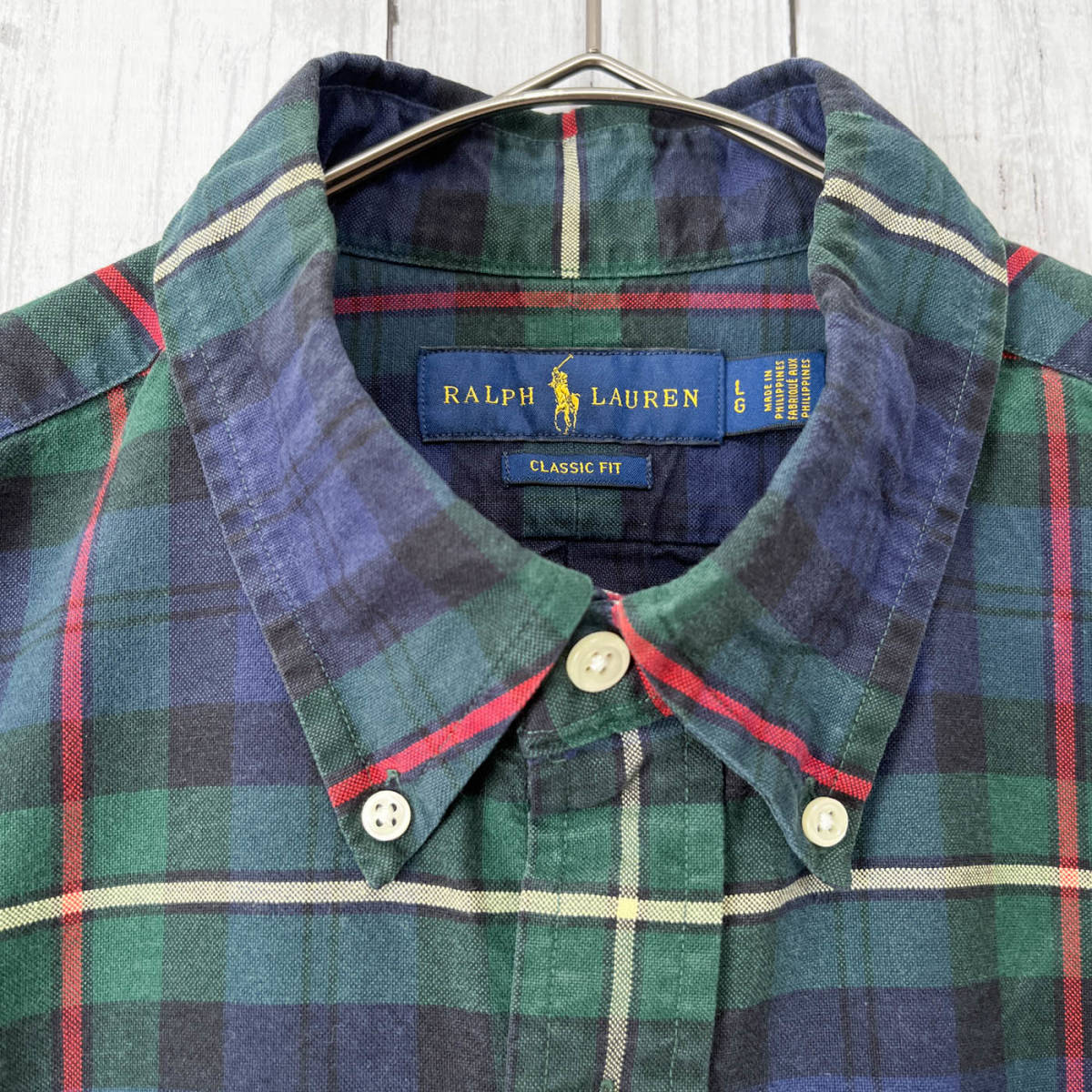 ラルフローレン Ralph Lauren CLASSIC FIT チェックシャツ 長袖シャツ メンズ ワンポイント コットン100% Lサイズ 5‐214_画像5