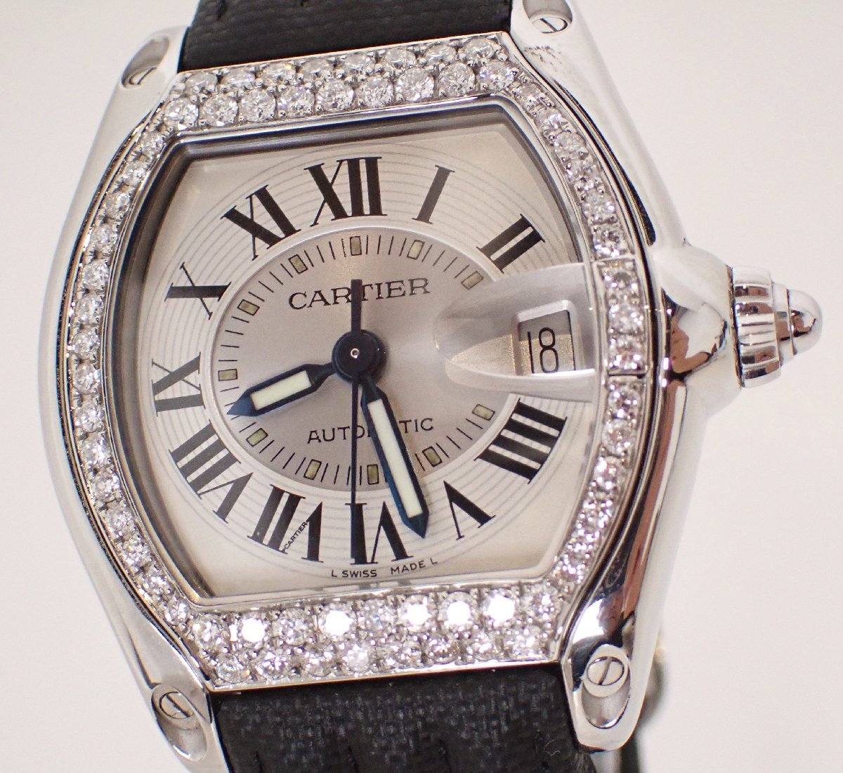 美品 Cartier(カルティエ) ロードスターLM 自動巻 ダイヤ付き メンズ ダイヤモンド時計 327-3_画像1