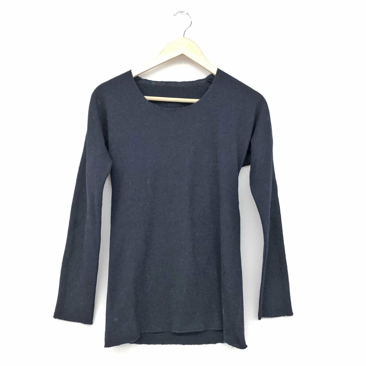 *COMME des GARCONS Comme des Garcons long sleeve knitted *GB-050200 navy wool lady's tops cut off Vintage 