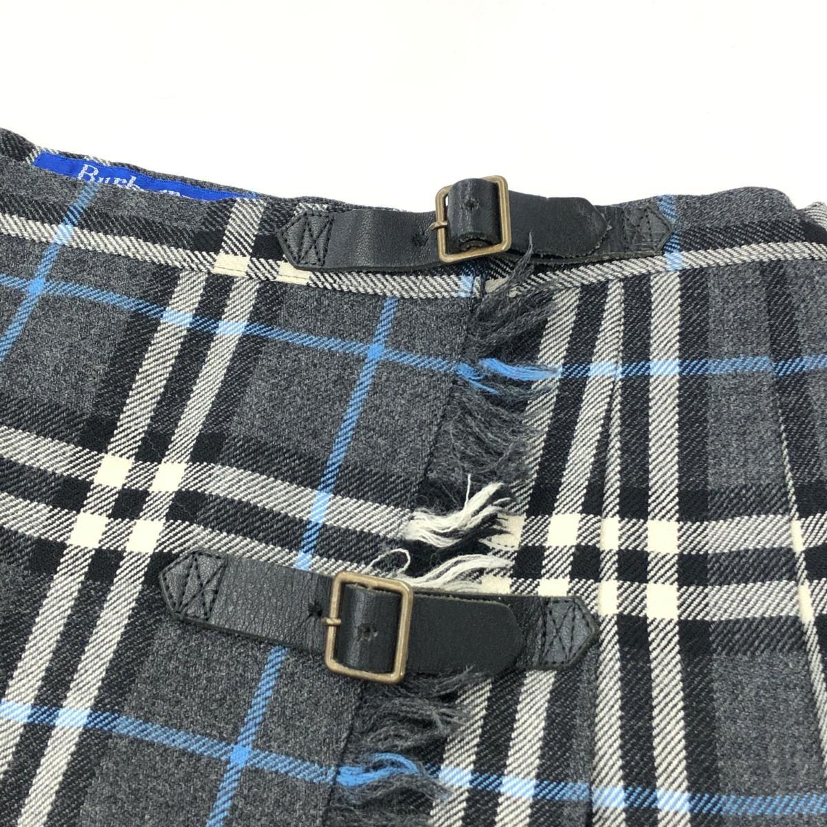 良好◆BURBERRY BLUE LABEL バーバリーブルーレーベル プリーツ巻きスカート 38◆ グレー ウール100％ レディース チェック柄 ボトムス_画像4