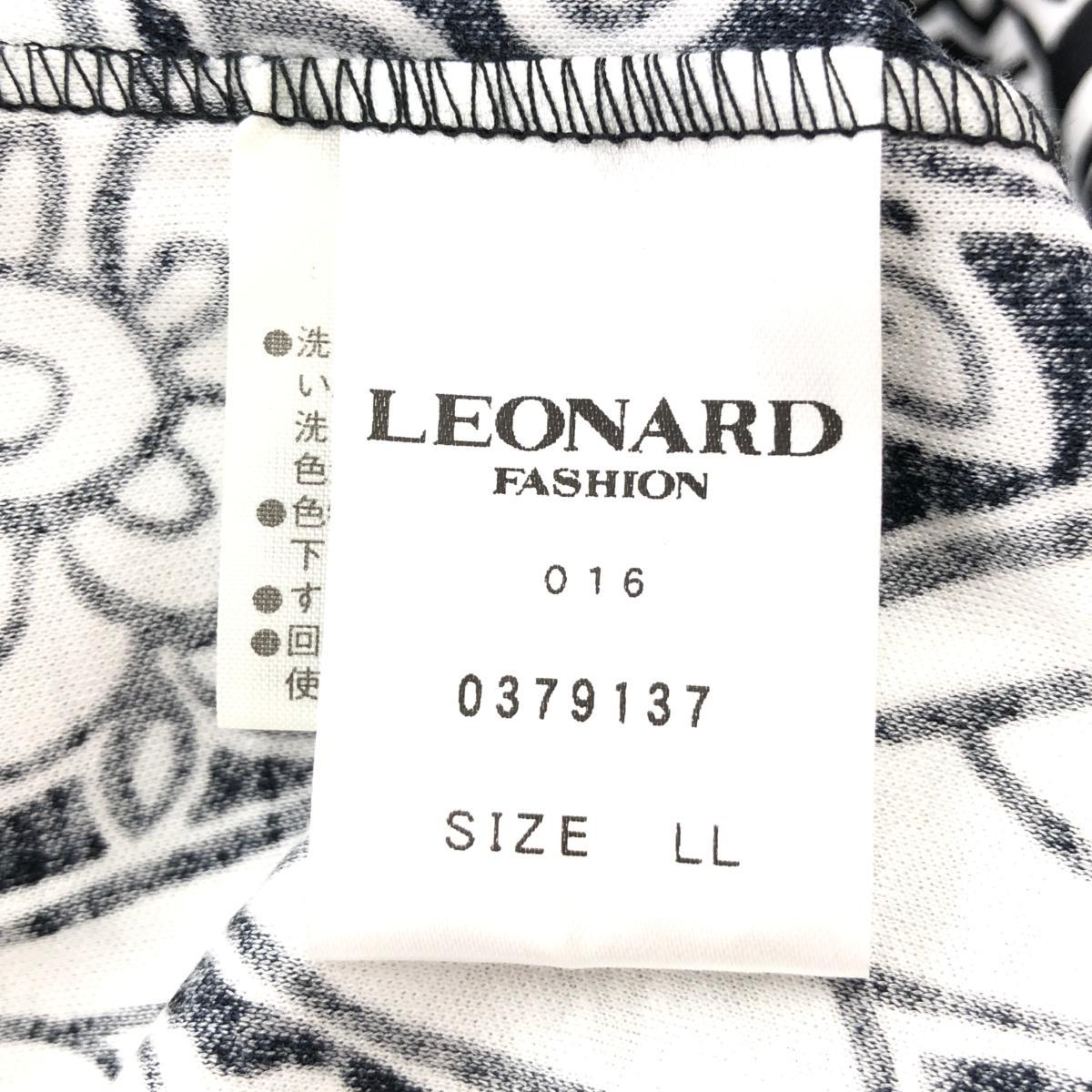 良好◆LEONARD レオナール 半袖ブラウス 大きいサイズLL◆ ブラック×ホワイト 綿 コットン レディース 花柄 総柄 トップス カットソー_画像6