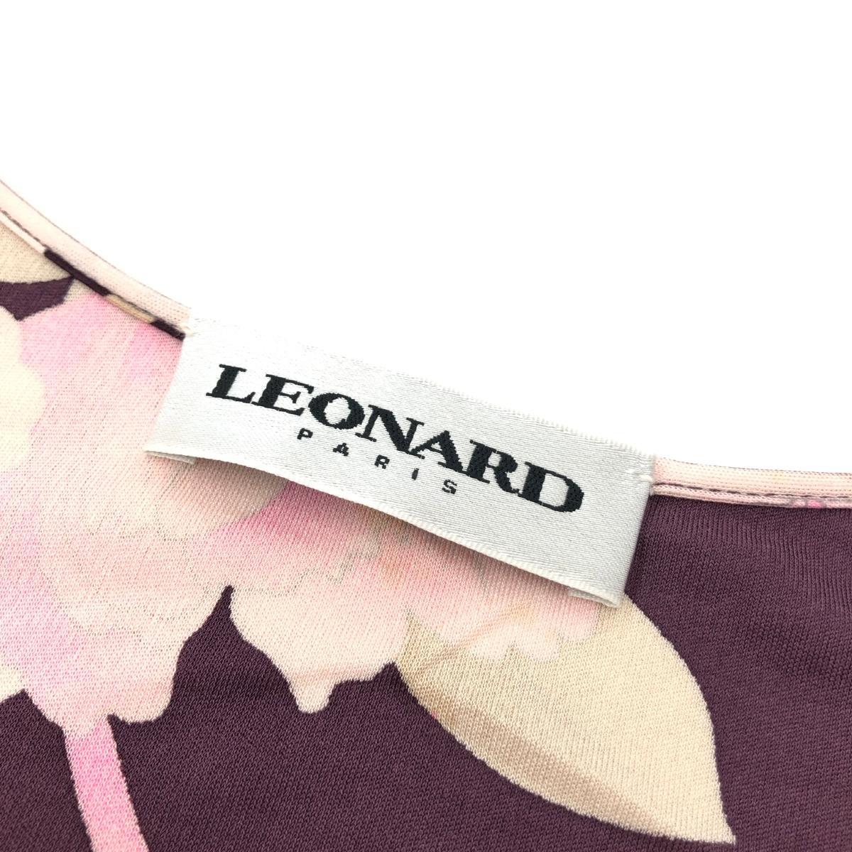 ◆LEONARD レオナール ノースリーブカットソー サイズ40◆ ブラウン シルク レディース トップス 花柄 総柄_画像4