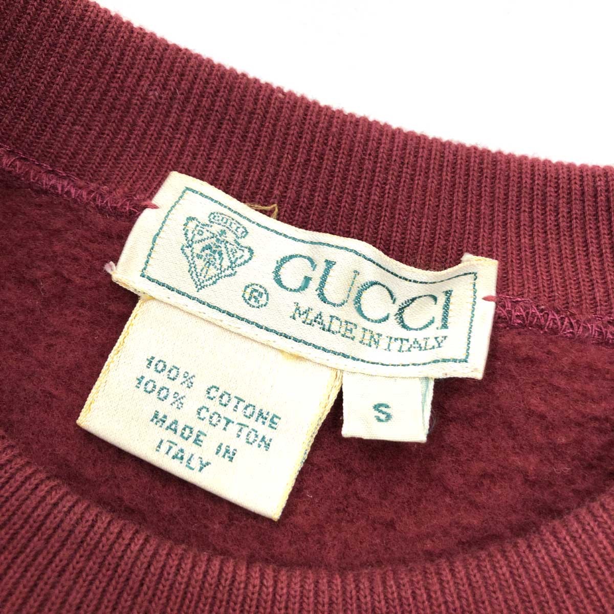 *GUCCI Gucci sweat One-piece size S* bordeaux cotton lady's tops long sleeve reverse side nappy embroidery 