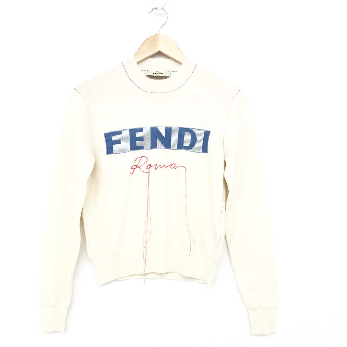 良好◆FENDI フェンディ 長袖ニット サイズ38◆ ホワイト カシミヤ レディース トップス LOGO PRINT SWEATER