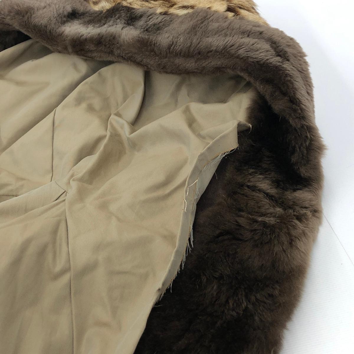 ◆animateur 山猫 レオパードキャットジャケット 毛皮 フリーサイズ ◆ ベージュ レディース フード ファーパーカー 総柄 ショート 高級_画像7