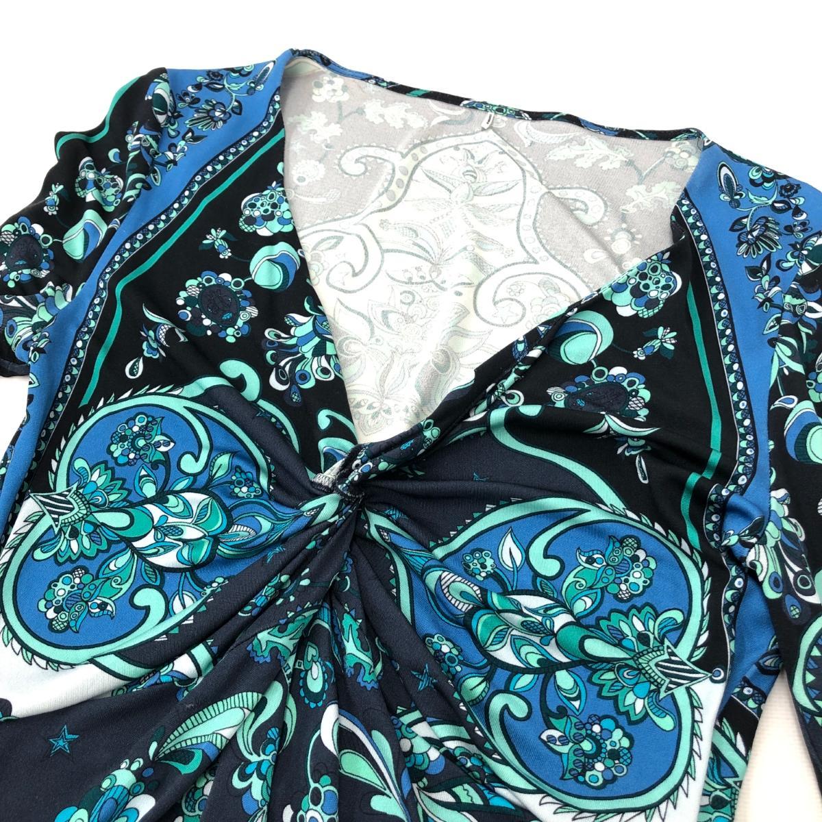 *EMILIO PUCCI Emilio Pucci silk One-piece size 36* blue lady's Italy made . minute sleeve 