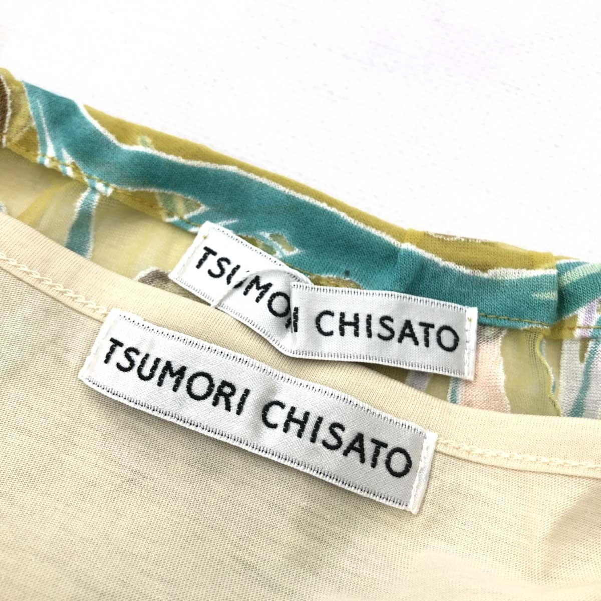 未使用品◆tsumori chisato ツモリチサト カットソー サイズ2◆ イエロー レディース トップス 総柄 シアー_画像6