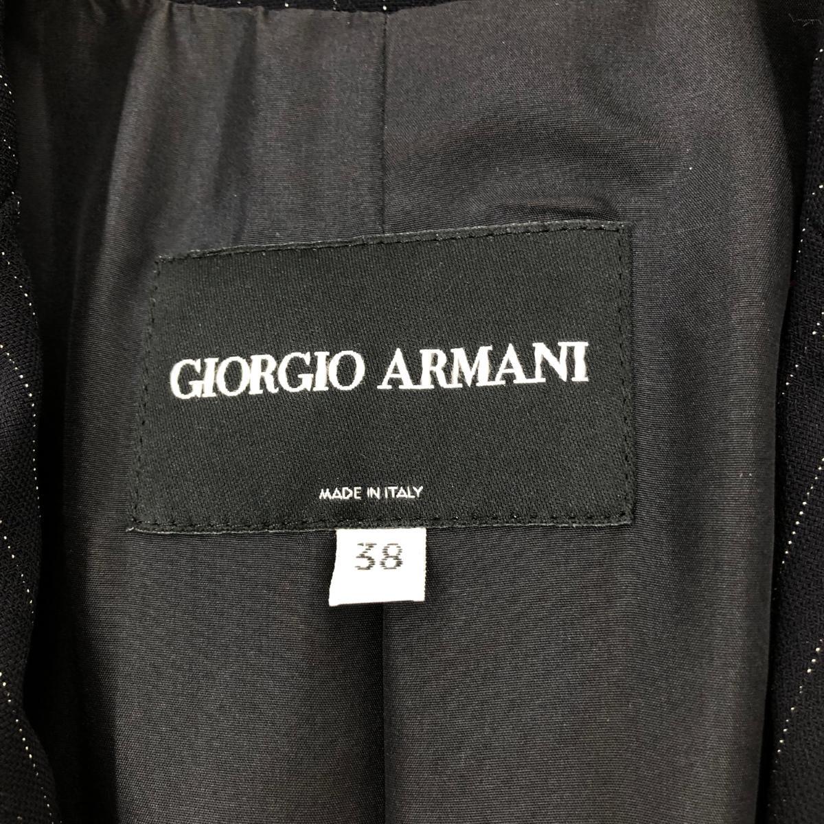 良好◆GIORGIO ARMANI ジョルジオアルマーニ テーラードジャケット サイズ38◆ ネイビー ウール レディース アウター ストライプ 黒タグ_画像4
