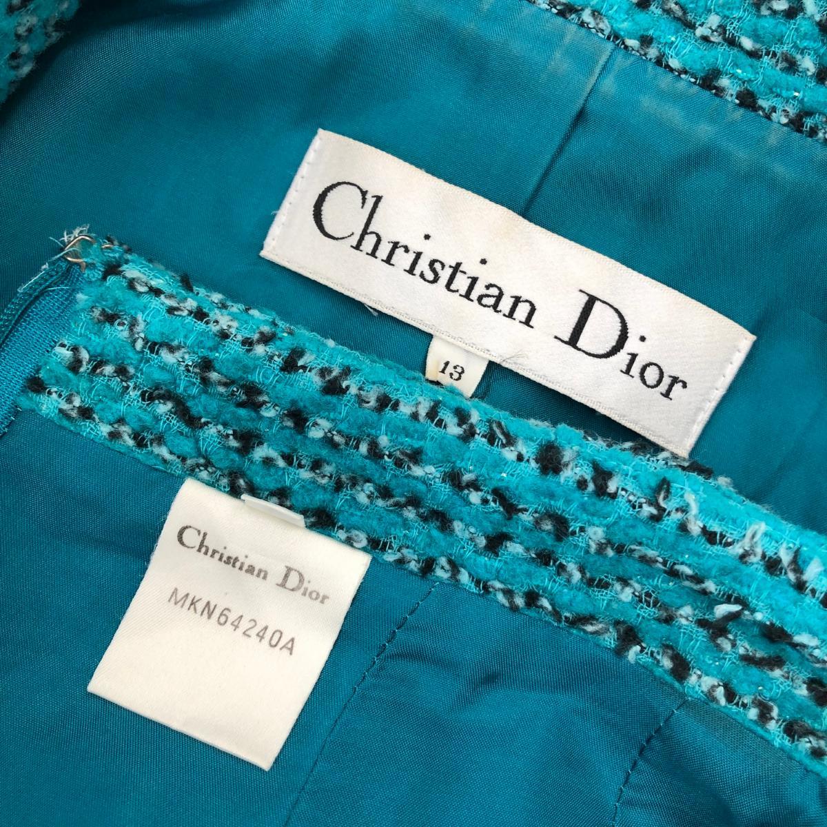 良好◆Christian Dior クリスチャンディオール スカートスーツ サイズ13◆ ブルー レディース 上下セット　ツイード_画像7