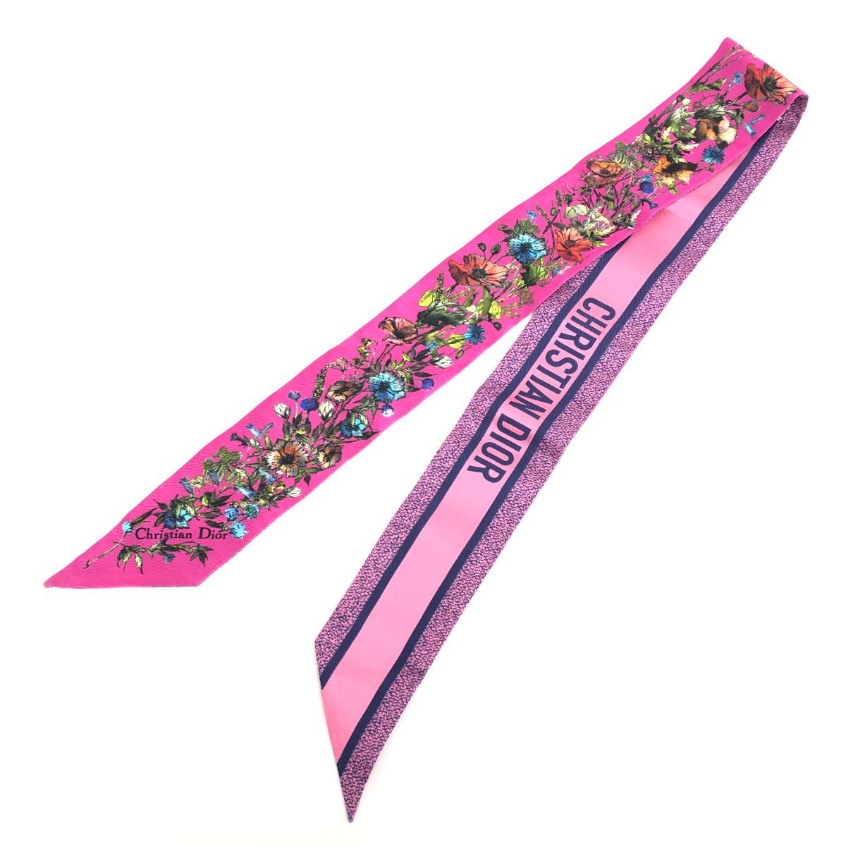 良好◆Christian Dior クリスチャンディオール ミッツァ スカーフ◆ ピンク シルク100％ フラワー レディース スカーフ カレ 絹 服飾小物_画像1