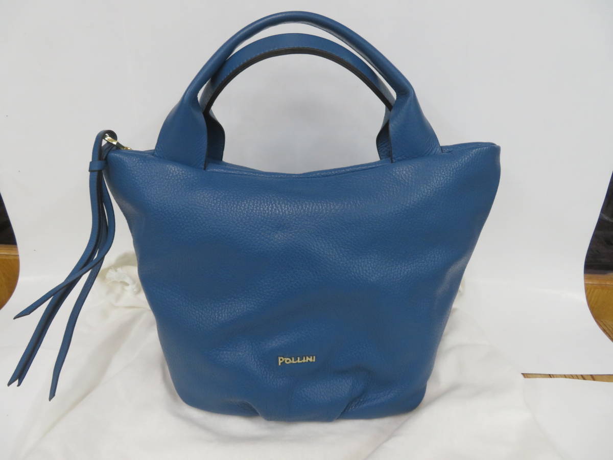 即決　送料込み　未使用　ポリーニ・POLLINI レザー製ハンドバッグ　2way ブルーカラー　保存袋付　イタリア製_画像1