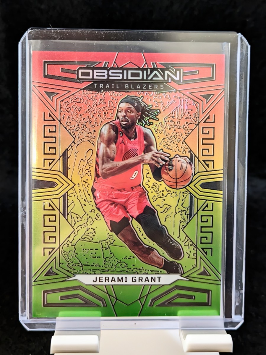 【100円スタート】2022 Panini Obsidian - Jerami Grant Electric Etch Red Yellow & Green Flood 75シリアル / Portland trail blazers_画像1