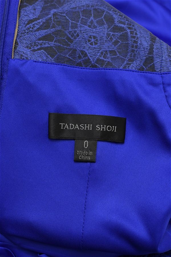 HGB-A285/未使用 新品 TADASHI SHOJI タダシショージ ドレス ひざ丈ワンピース ノースリーブ 総柄 星 月 刺繍 レース 0 S 青_画像8