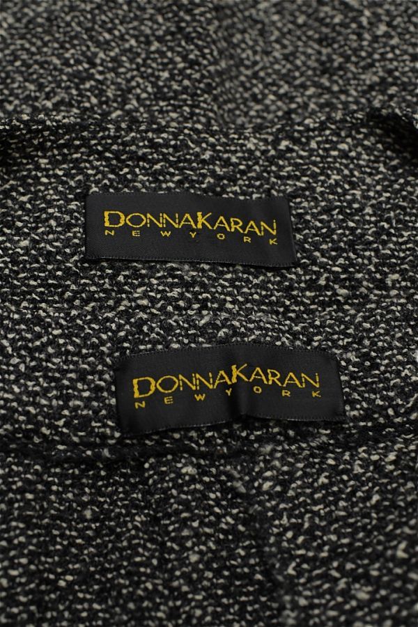 A292/美品 USA製 Donna Karan DKNY セットアップ スーツ ツイード ノーカラージャケット ひざ丈スカート 2 S~M グレー 春秋_画像8