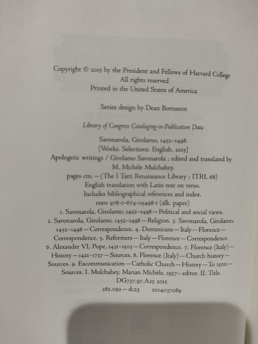 GIROLAMO SAVONAROLA APOLOGETIC WRITINGS　ジローラモ・サヴォナローラ　アレクサンデル6世への手紙　洋書/英語/キリスト教【ac03k】_画像6