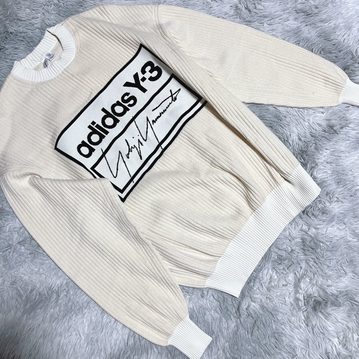 状態良 Y-3 YOHJI YAMAMOTO U TECH KNIT CREW SWEATER ロゴ ウール ニット セーター 長袖 オーバーサイズ  ヨウジヤマモト adidas