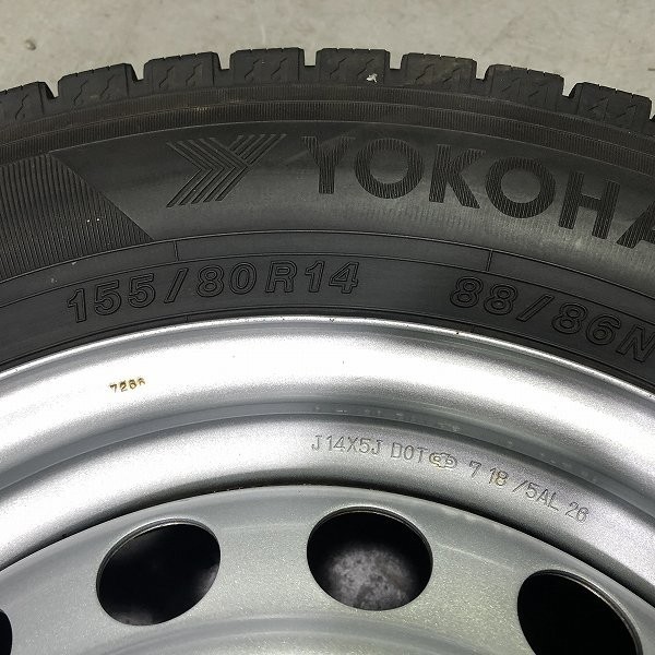 (WW5J047)鉄ホイール 14ｘ5J 4穴 100 + YOKOHAMA ice GUARD iG91 155/80R14 88/86N LT 2020年 スタッドレス 送料無料_画像7