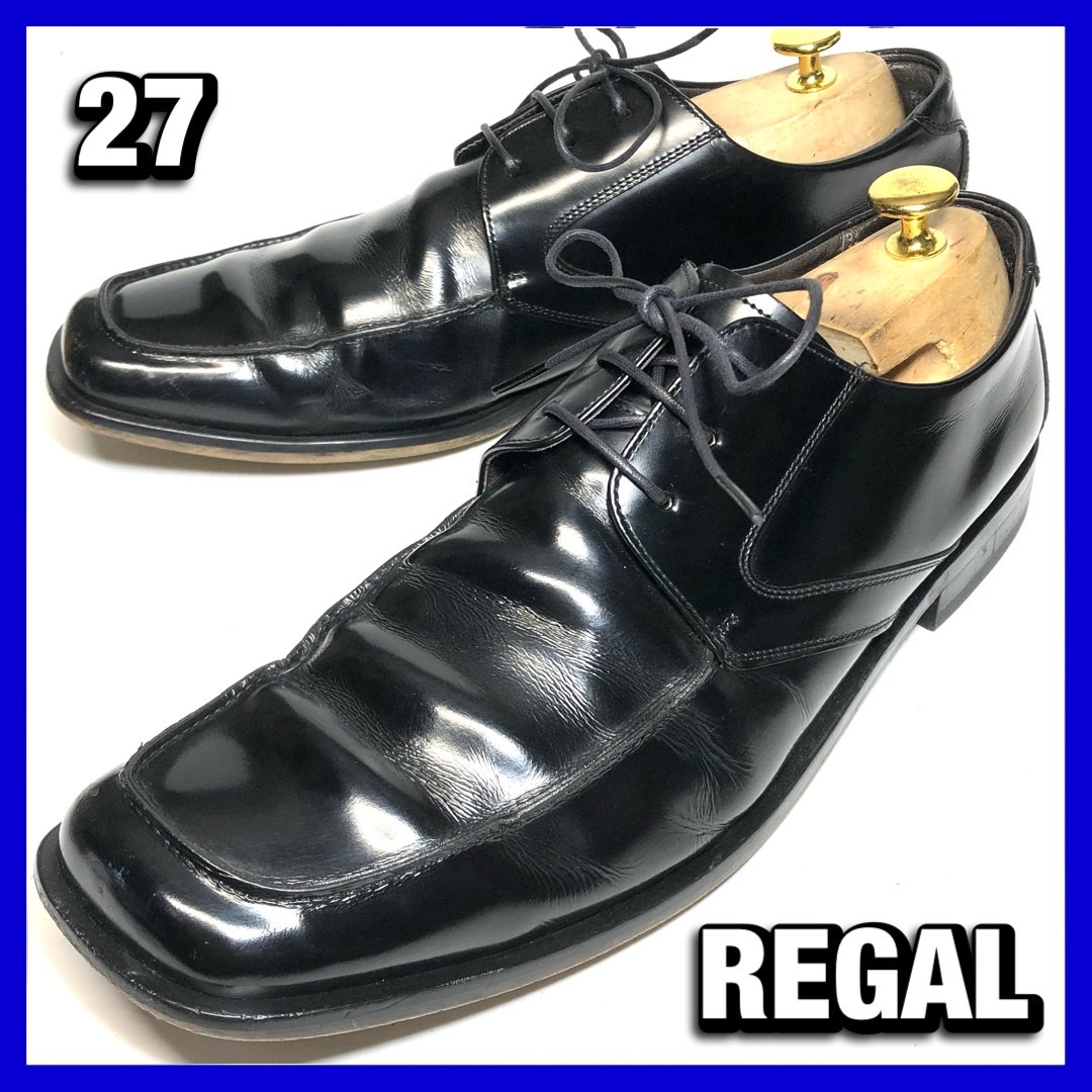  REGAL 27cm メンズ 黒 ブラック Uチップ スクエアトゥ Y129 リーガル 革靴 レザー シューズ ビジネス 紳士靴 本革 中古 *管理AM023E4_画像1
