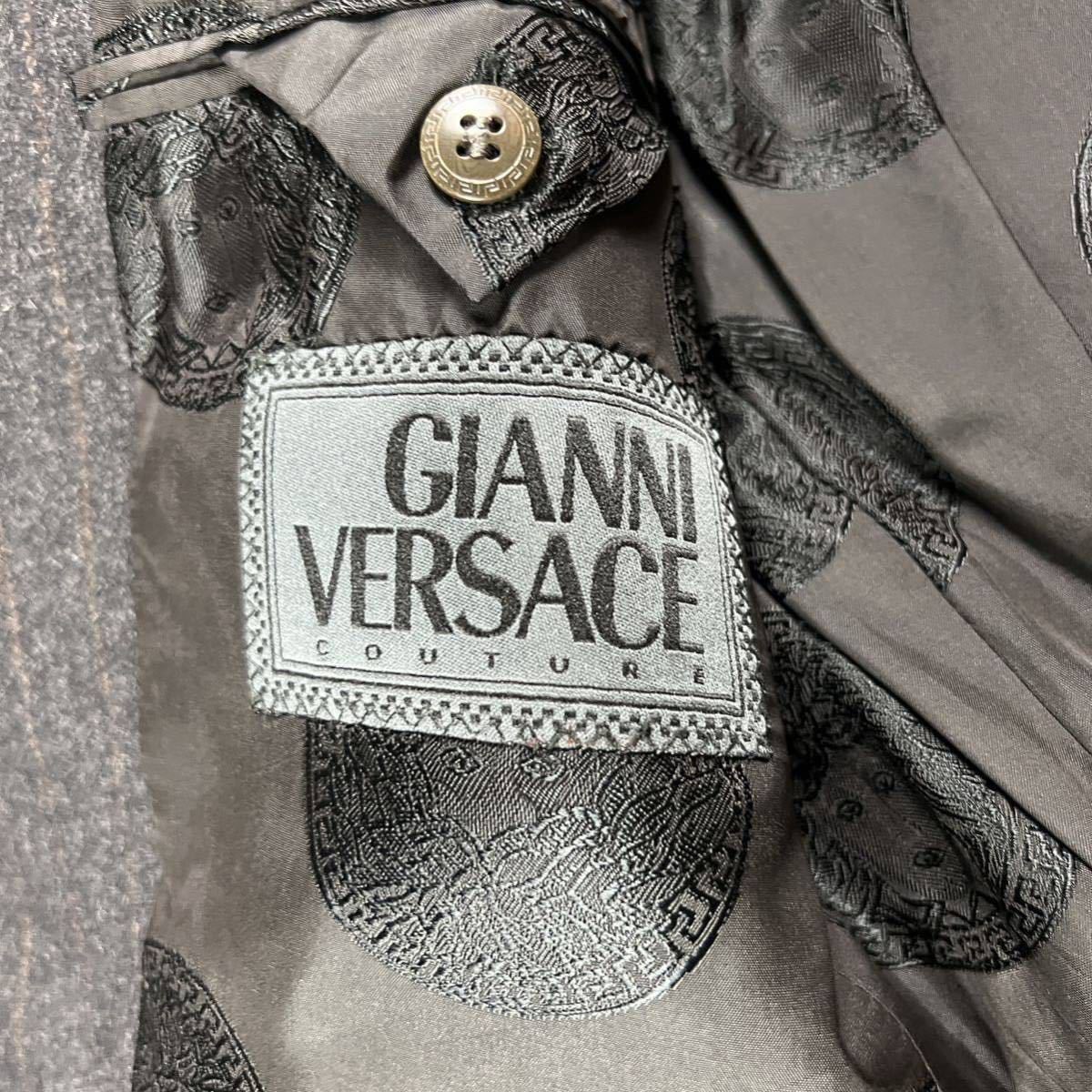 1スタ GIANNI VERSACE ヴェルサーチ シングルスーツ 四つボタン セットアップ チャコールグレー ストライプ Q63_画像8