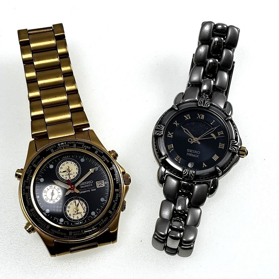 訳あり 腕時計2点セット SEIKO World Timer セイコー ワールドタイマー 5T52-6A40・PRESAGE 6F34-6060[327735
