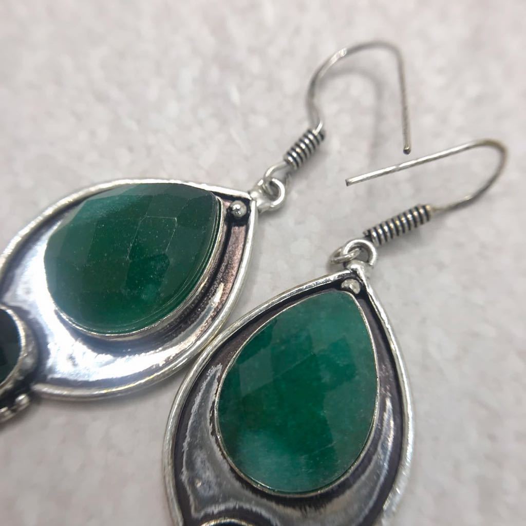  natural stone * emerald. antique style earrings * lady's silver 925 stamp color stone accessory ethnic India jewelry new goods Y-R