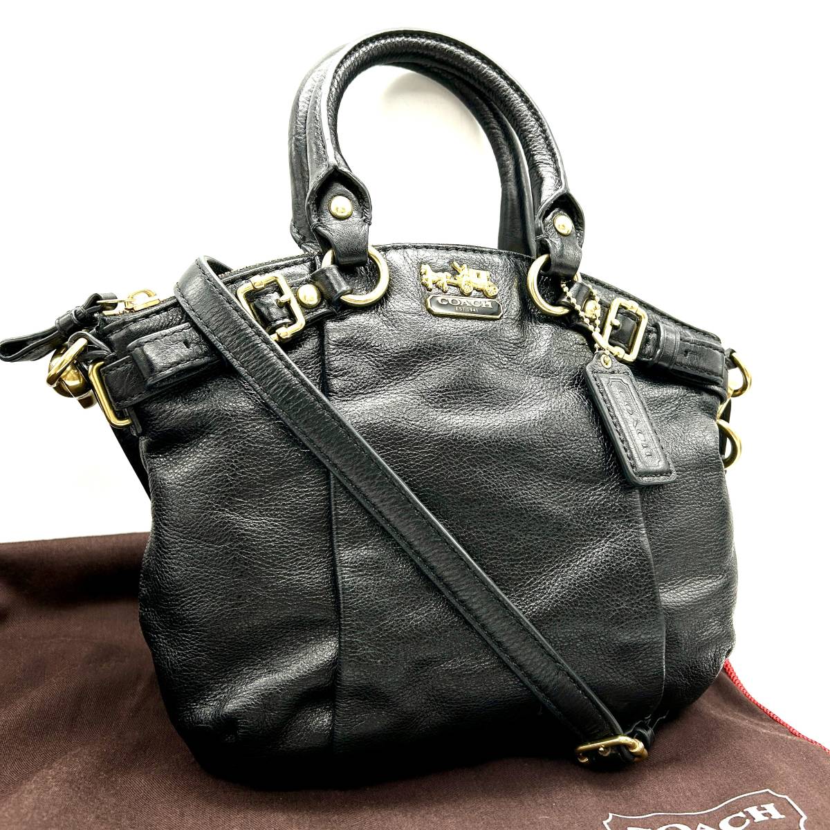 HY1174■COACH コーチ マディソン 2way Bag バッグ 鞄 ショルダーバッグ ハンドバッグ ブラック 黒 レディース ブランド 中古 ※保存袋つき_画像1