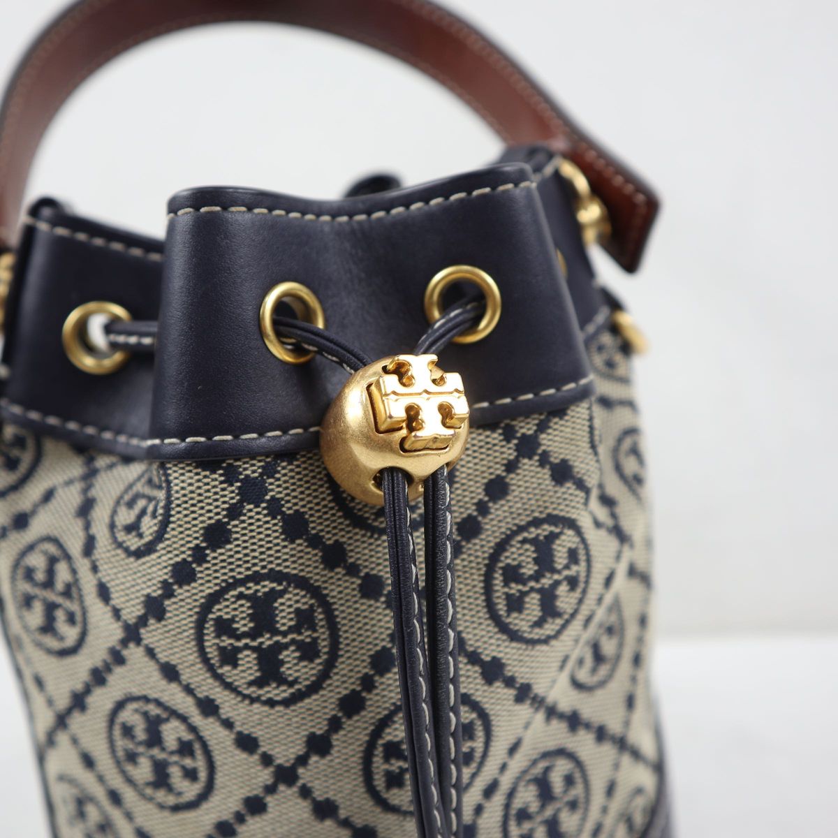 極美品 Tory Burch トリーバーチ 2way ショルダーバッグ レザー キャンバス モノグラムネイビー 紺