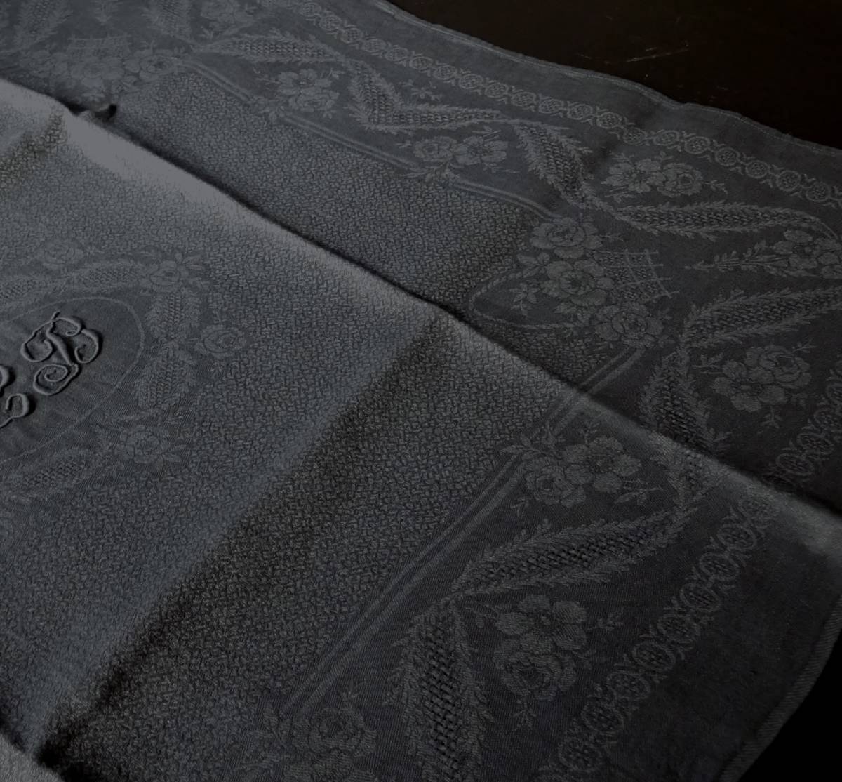 1900年初期 フランス テーブル ナプキン 立体 イニシャル 刺繍 モノグラム ナプキン モノグラム カットワーク アンティーク_画像6