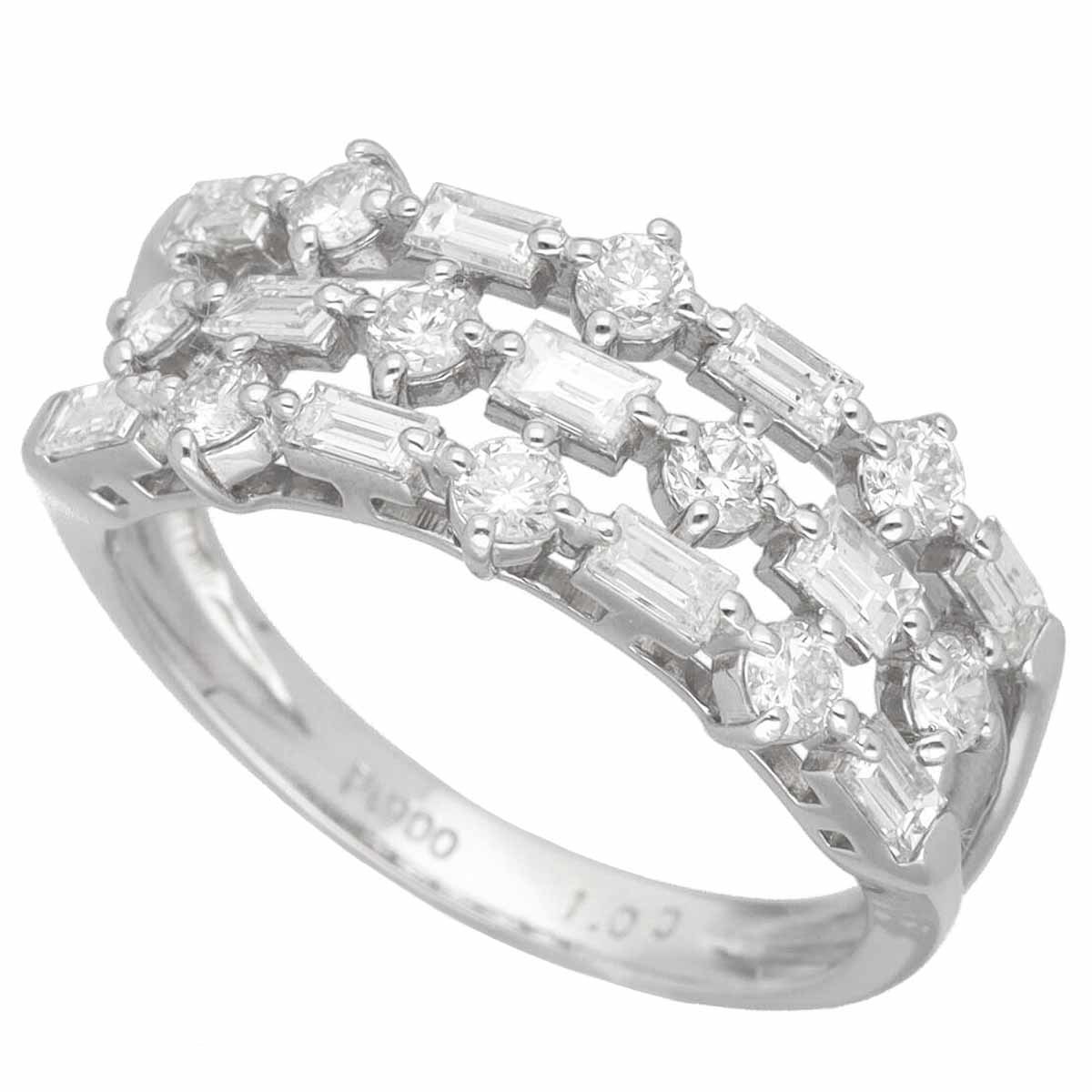 【超ポイント祭?期間限定】 バゲット・ラウンドダイヤモンド(1.00ct)リング Pt900 プラチナ 日本サイズ約12号 #52 鑑定書 プラチナ台