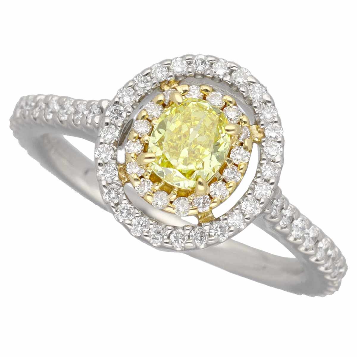 新しいスタイル ファンシーインテンスイエロー イエローダイヤモンド(0.435ct FIY-SI1)ダイヤモンド(0.41ct)リング Pt950 K18YG 約10号 #50 鑑定書 プラチナ台