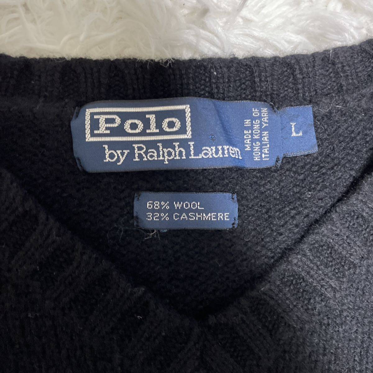 1円〜Polo by Ralph Lauren ポロバイラルフローレン ニット セーター カシミヤ混 ウールカシミヤ ホースロゴ ポニー 刺繍 ブラック L_画像4