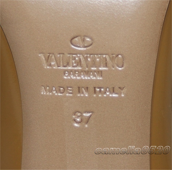 バレンティノ ガラヴァーニ VALENTINO GARAVANI オープントゥ リボン ヒール パンプス 薄茶色 エナメル革 37 約23.5cm 美品 使用僅か_画像5