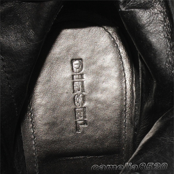 ディーゼル DIESEL ショートブーツ サイドジップ 黒 ブラック レザー 本革 38 サイズ 約24cm ボスニア製 中古 美品の画像3
