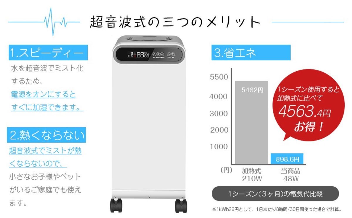 業務用加湿器 超音波式 15L 大容量 上から給水 800ml/h リモコン付き 静音 しずか