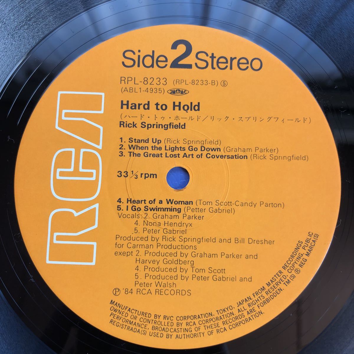 d 帯付LP OST ハード・トゥ・ホールド リック・スプリングフィールド rick springfield hard to hold レコード 5点以上落札で送料無料_画像4