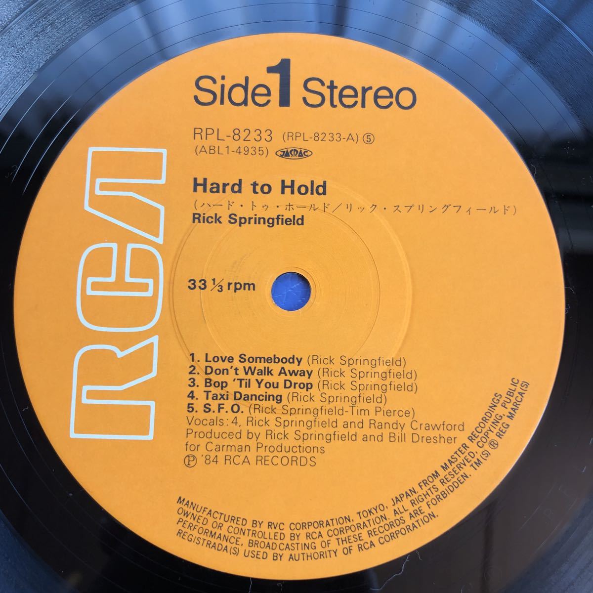 d 帯付LP OST ハード・トゥ・ホールド リック・スプリングフィールド rick springfield hard to hold レコード 5点以上落札で送料無料_画像3