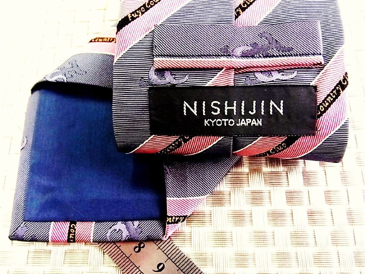 ♪k02691D♪状態並品【NISHIJIN】西陣【ストライプ ロゴ 柄】ネクタイ_画像2